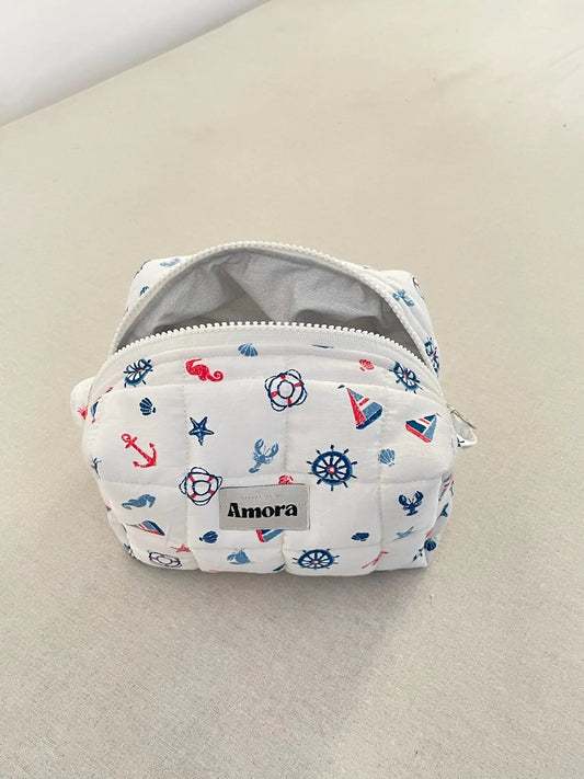 Quilted Makeup Pouch, Assorted Prints (Random Pick), 20×12×10 cm, Cotton Lining, Handmade Amora