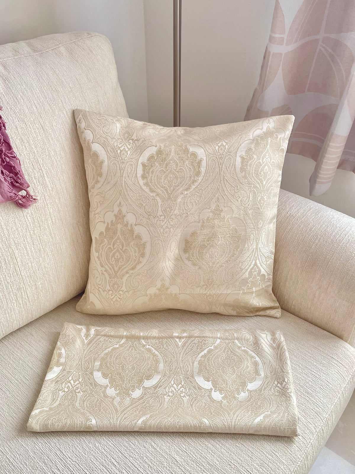 Mandarin Champagne Damask Pillow Cover Amora