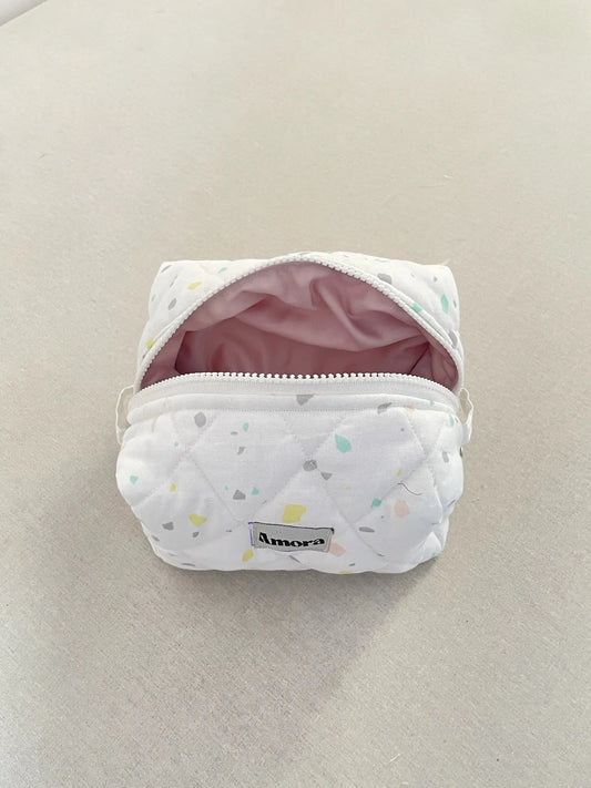 Quilted Makeup Pouch, Assorted Prints (Random Pick), 20×12×10 cm, Cotton Lining, Handmade Amora
