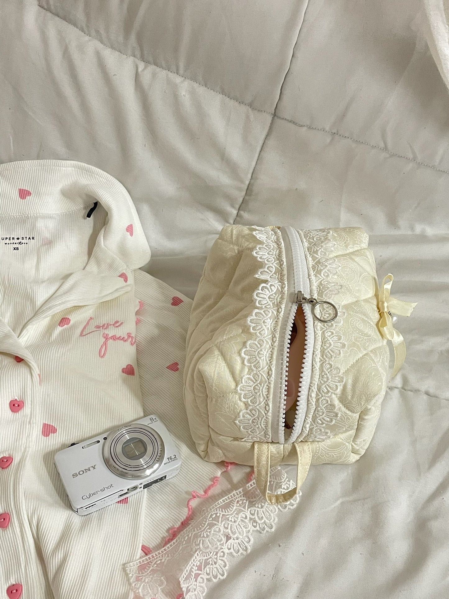 Amora Ivory Edition - Jacquard Quilted Makeup Pouch