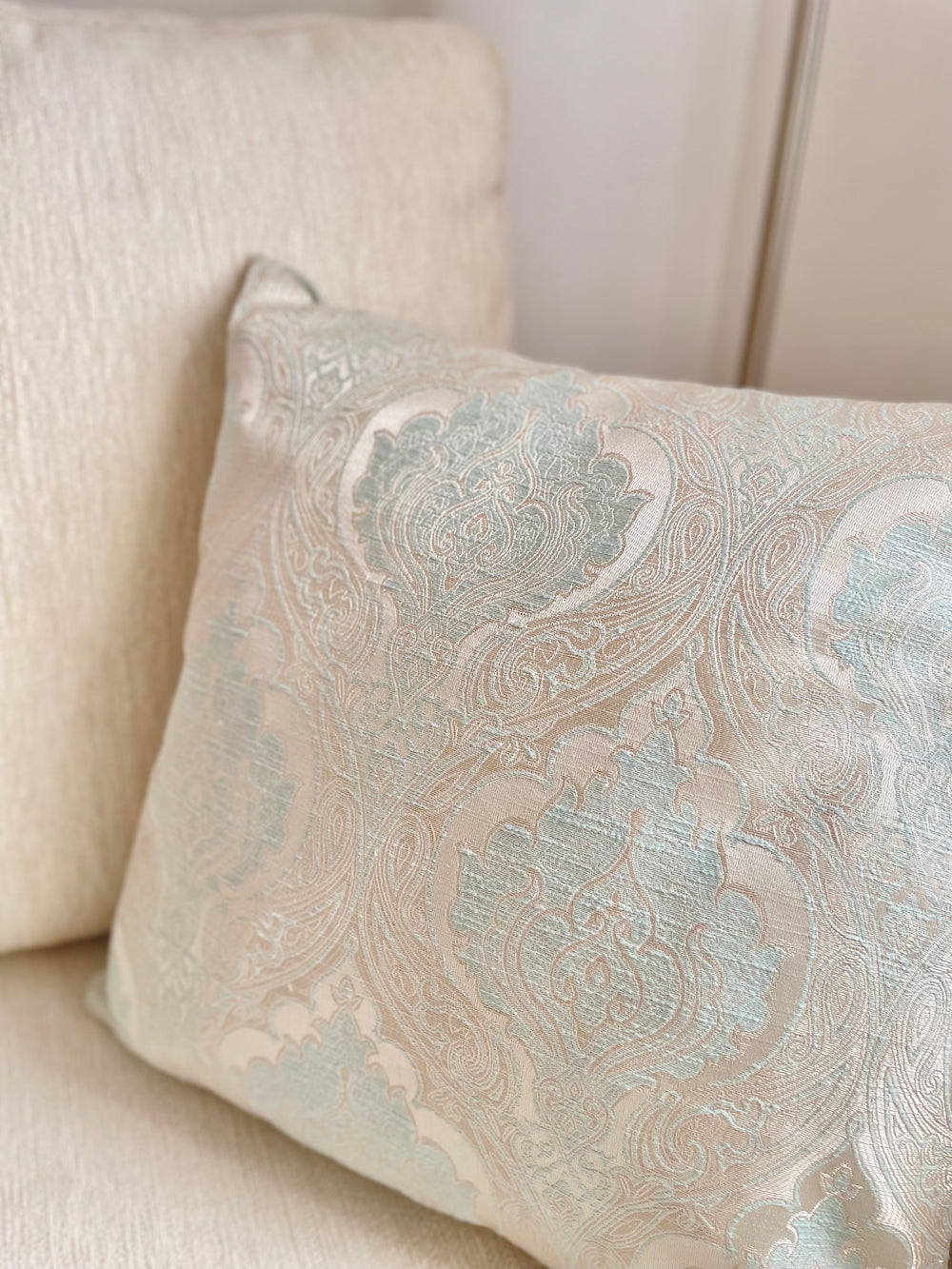 Seafoam Damask Mandarin Couch Throw Pillow Cover