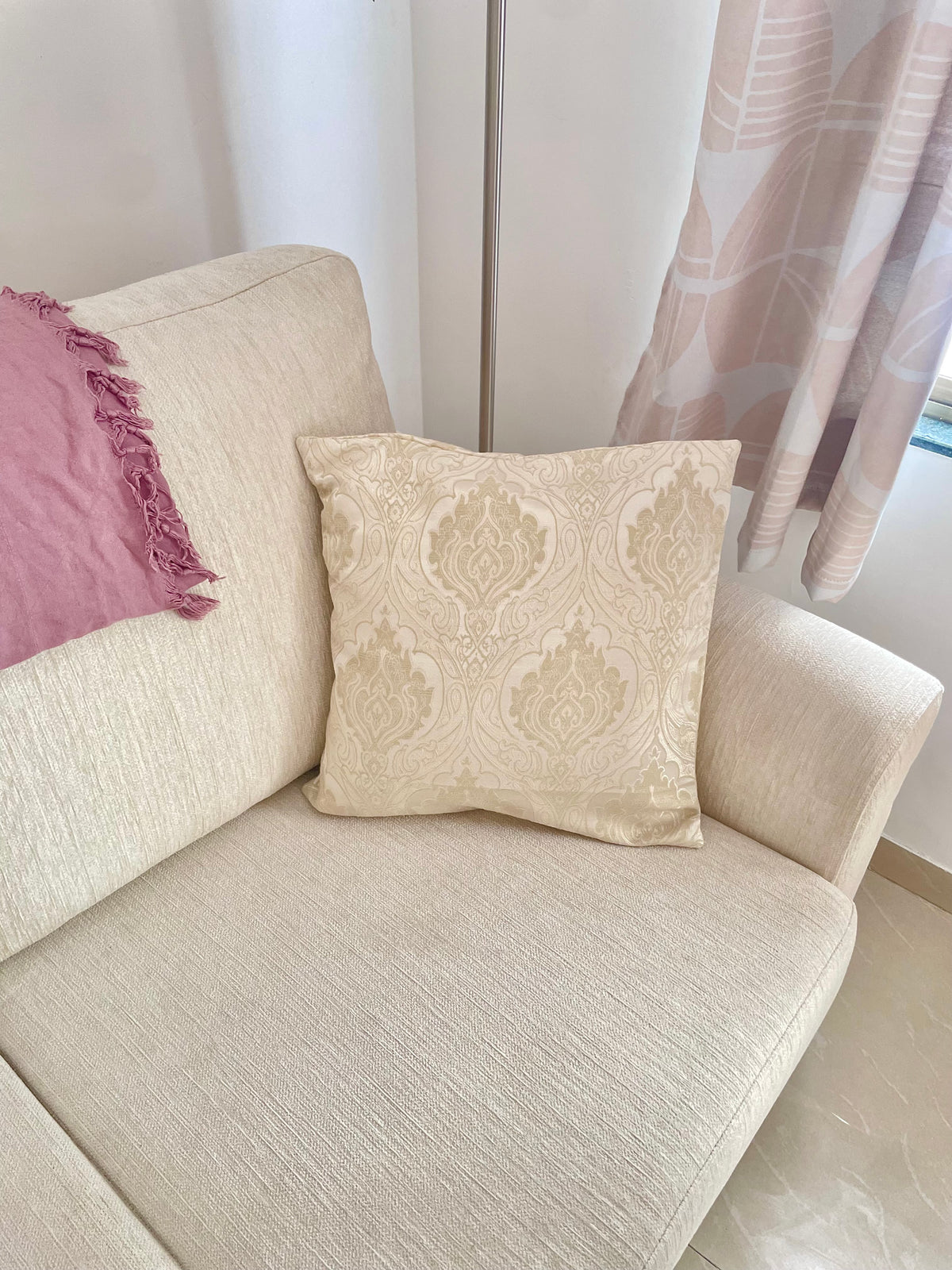 Mandarin Champagne Damask Pillow Cover Amora