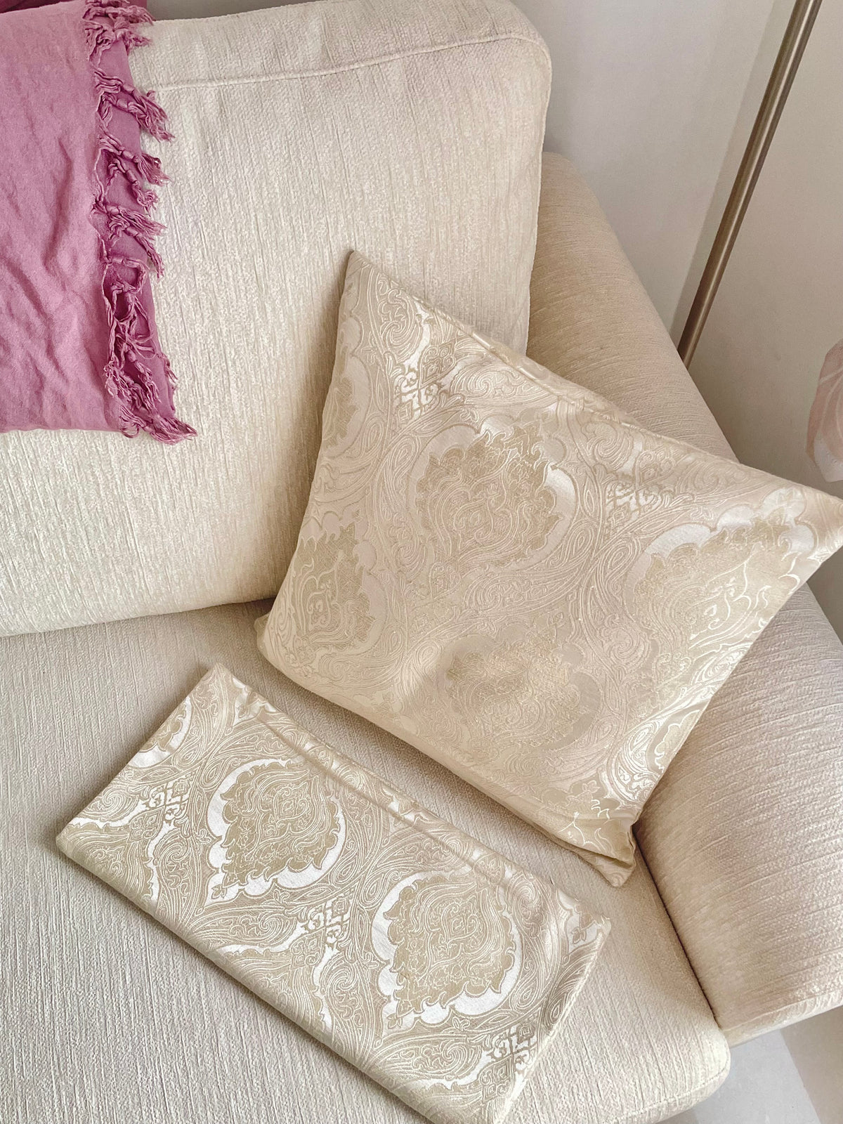 Mandarin Champagne Damask Pillow Cover Amora