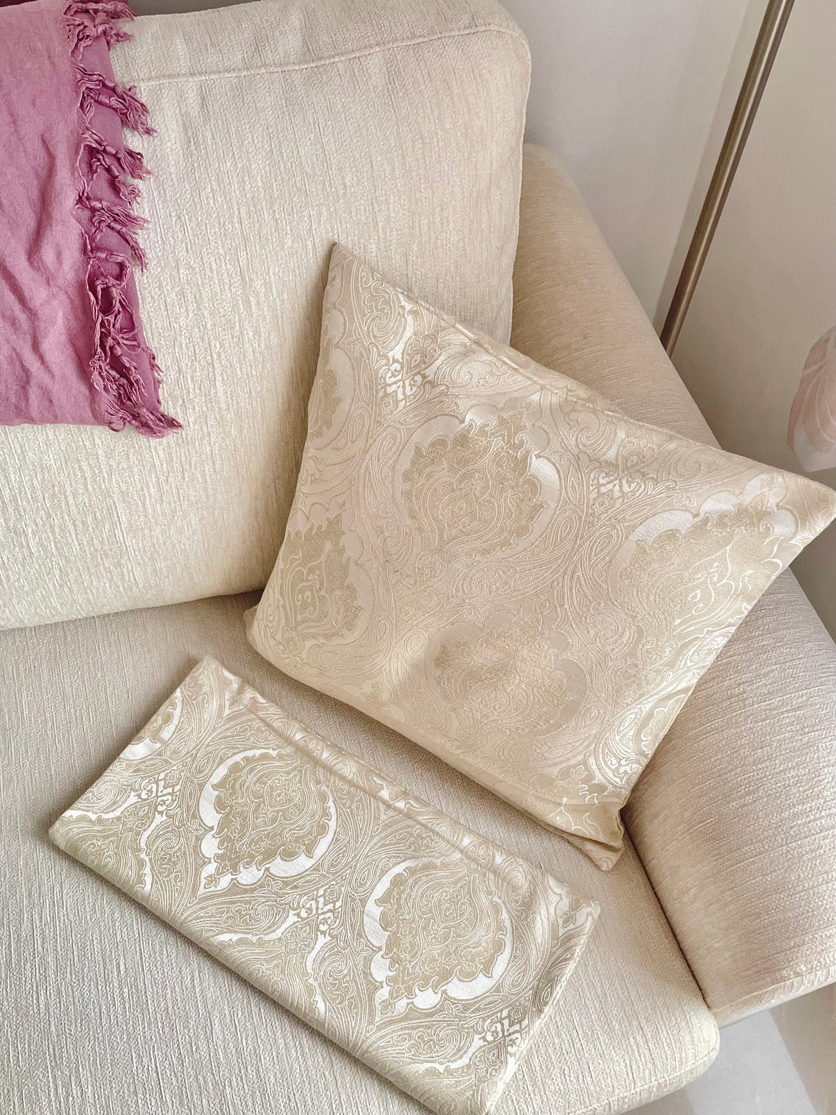 Mandarin Champagne Damask Pillow Cover Amora