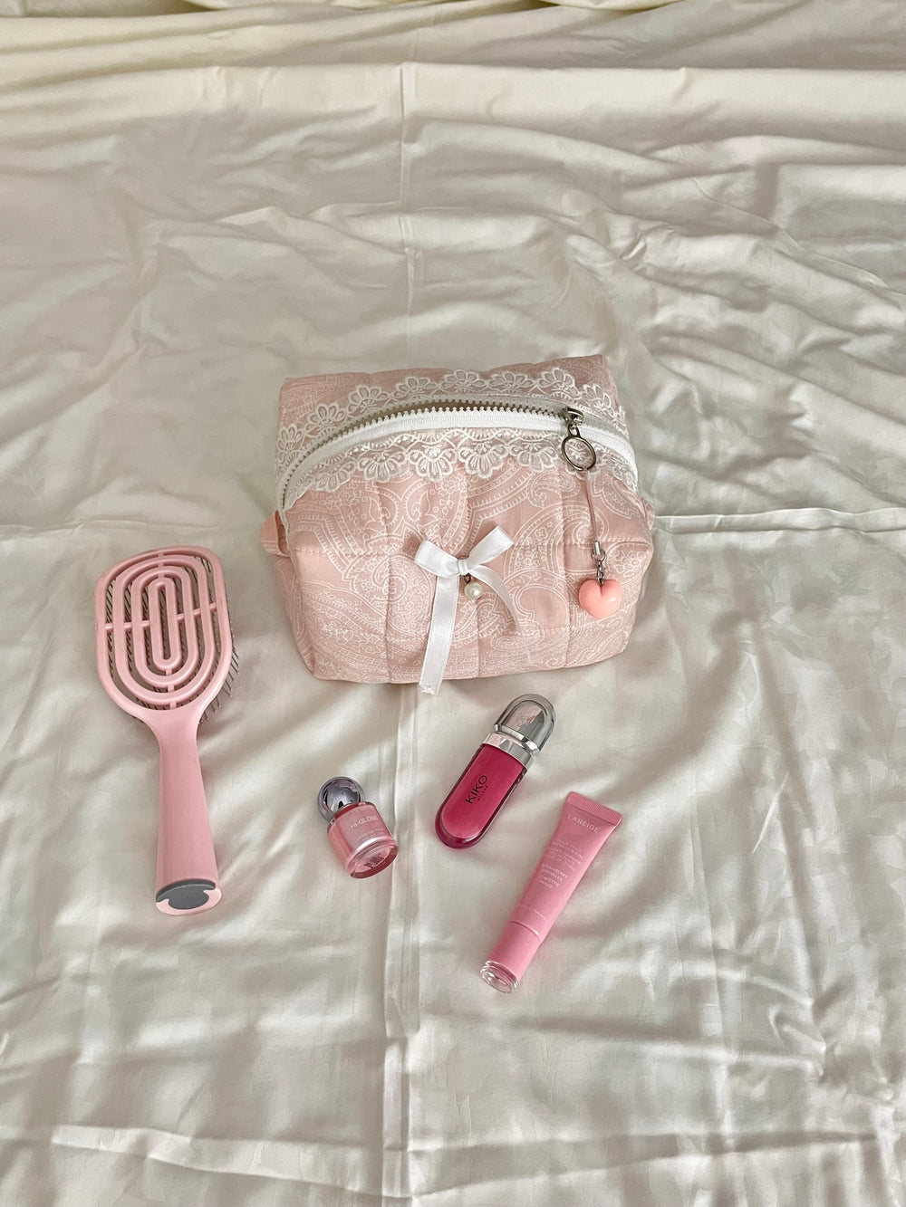 Amora Sakura Pink Quilted Makeup Pouch