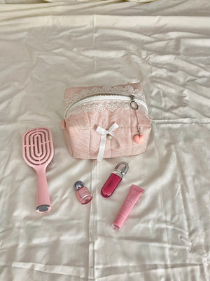 Amora Sakura Pink Quilted Makeup Pouch
