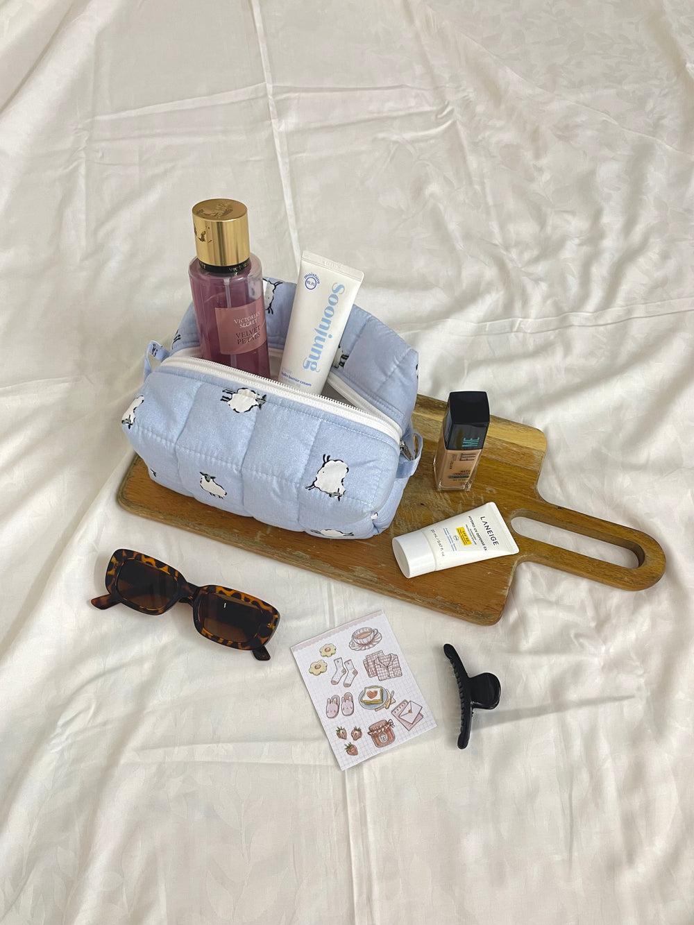 Cloud Sheep Quilted Pouch – Sky Blue