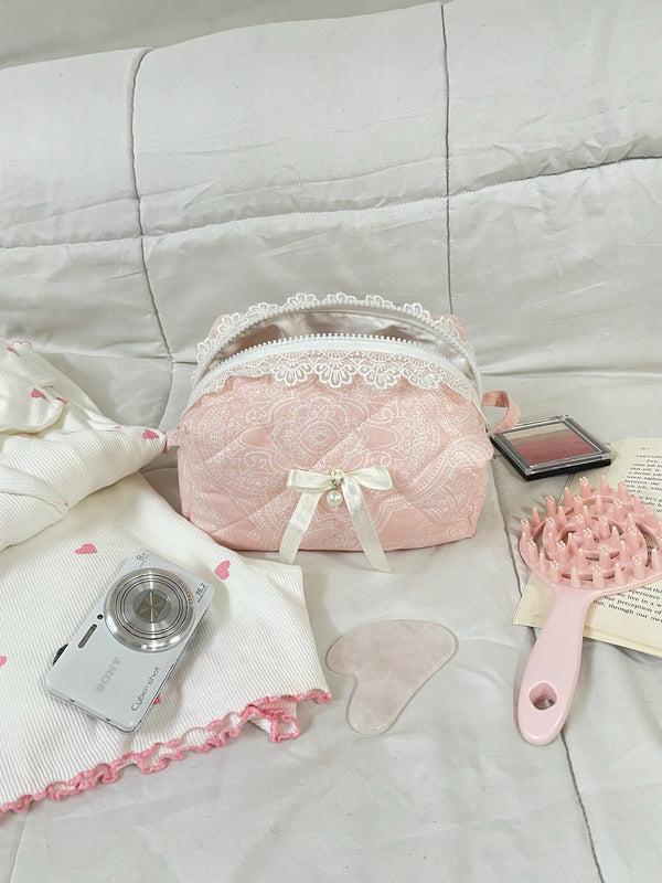 Amora Ivory Edition - Sakura Pink Quilted Makeup Pouch