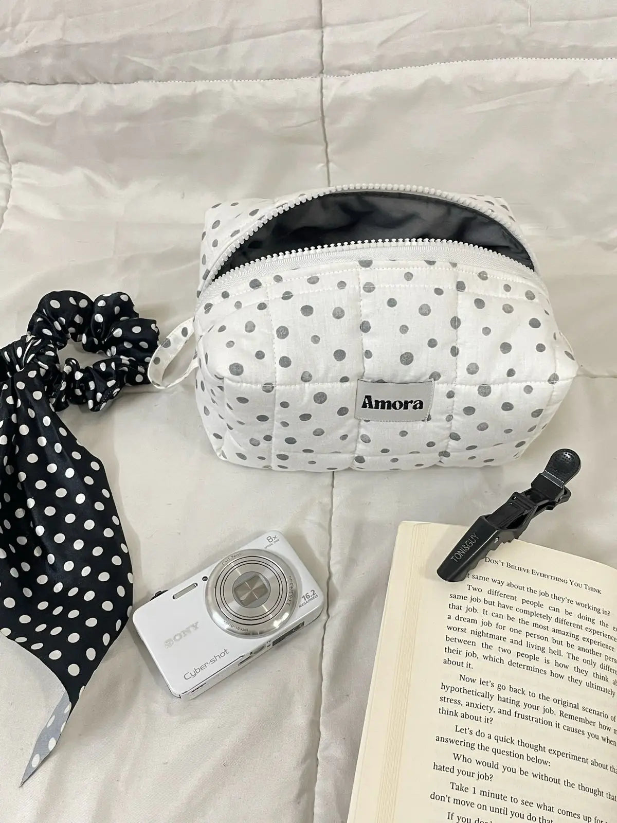 Amora Polka Dots Quilted Makeup Pouch Amora