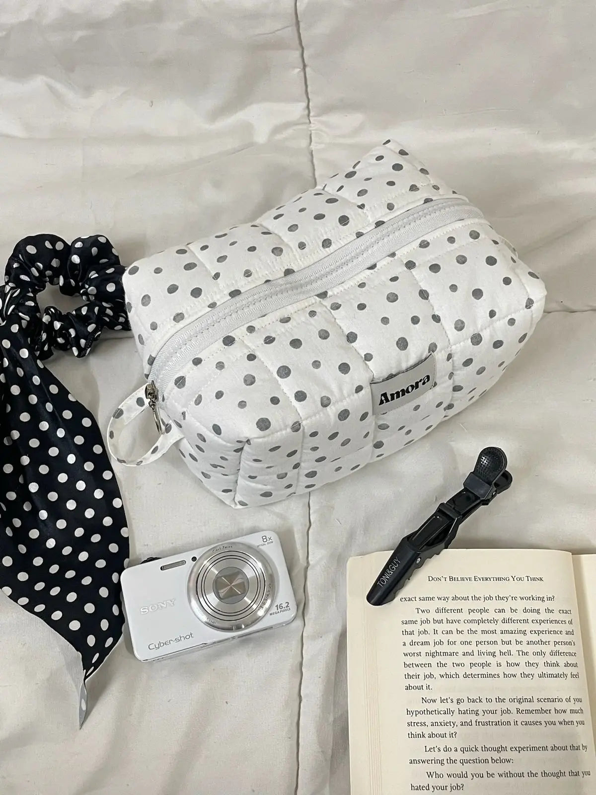 Amora Polka Dots Quilted Makeup Pouch Amora
